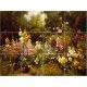 Romantic ceramic tile mural with colorful flower garden and natural background